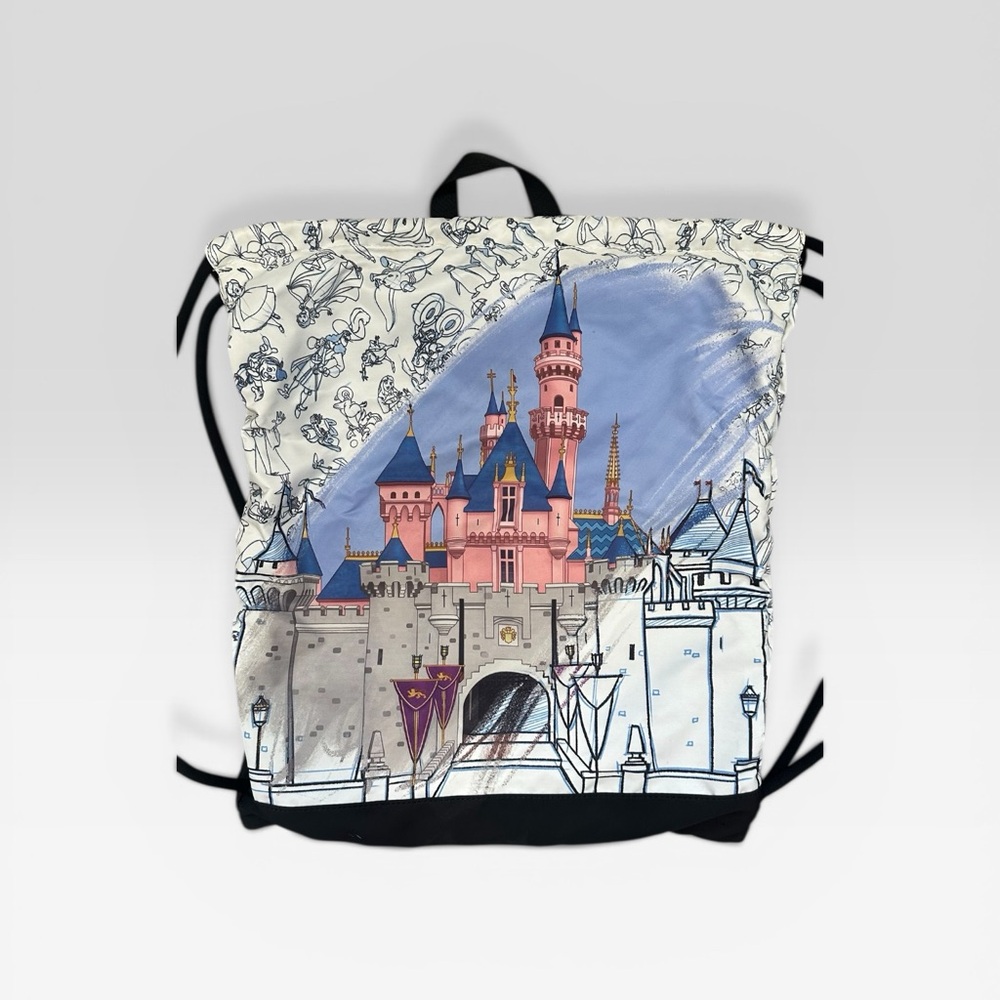 Disney Parks Disneyland Cinderella Castle Drawstring Backpack Bag Tote Sling Sac - Picture 2 of 4